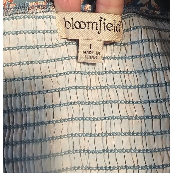 Bloomfield A-Line Floral Teal Brown Cream Spaghetti Strap Ruffled Sundress Large - Picture 6 of 12